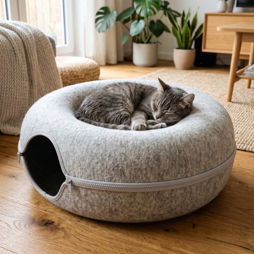 Wooflyx Peekaboo Donut – Katzenhöhle mit Kuscheltunnel für mehr Geborgenheit